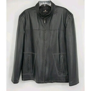 MARCELLO SPORT Mens XLarge Black Lined Leather Coat Zip SUPER SOFT LEATHER